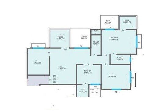 Floor plan of 3 BHK 899 Sq. Ft. Apartment in Essen Aishwaryam Melody, Pune