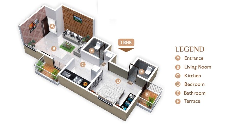 Floor plan of 1 BHK 487 Sq. Ft. Apartment in Evernest Aarambh, Pune