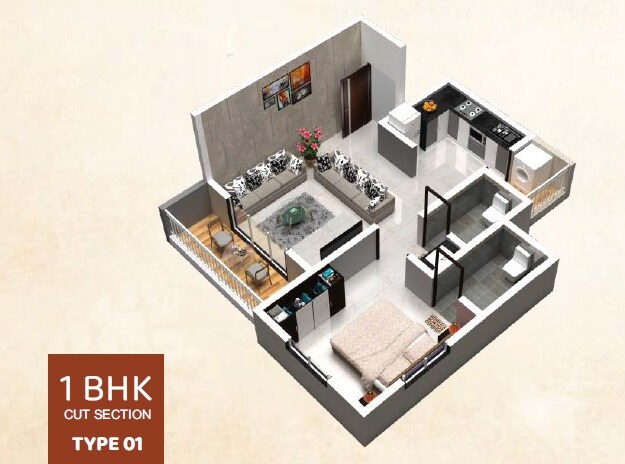 Floor plan of 1 BHK 468 Sq. Ft. Apartment in Evernest Shivshrushti, Pune