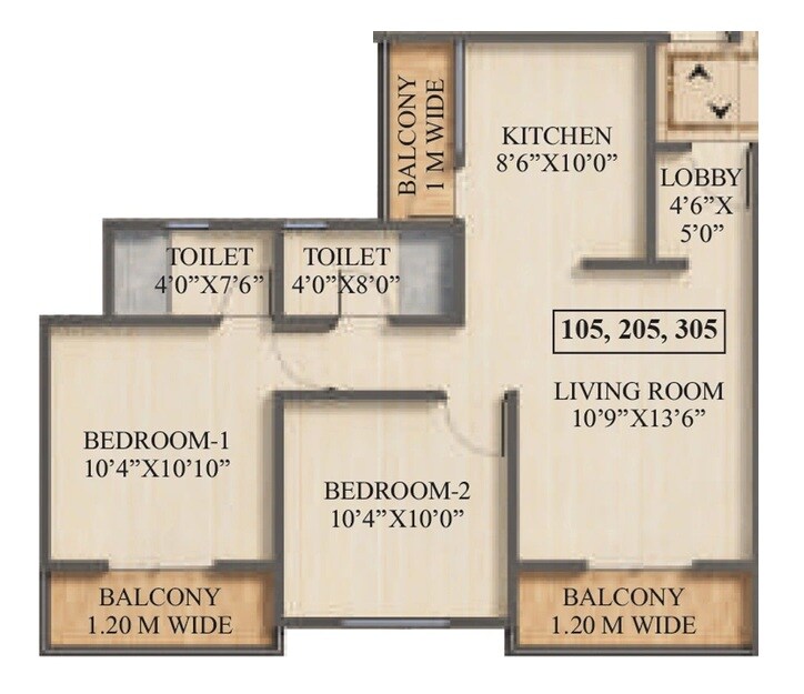 Floor plan of 2 BHK 717 Sq. Ft. Apartment in Evolve Spandan, Pune