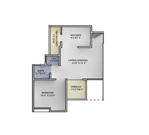 Floor plan of 1 BHK 325 Sq. Ft. Apartment in Excellaa Kalash Homes, Pune