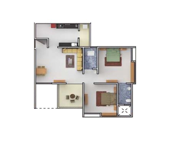 Floor plan of 2 BHK 533 Sq. Ft. Apartment in Excellaa Kalash Homes, Pune