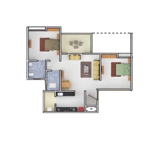 Floor plan of 2 BHK 536 Sq. Ft. Apartment in Excellaa Kalash Homes, Pune
