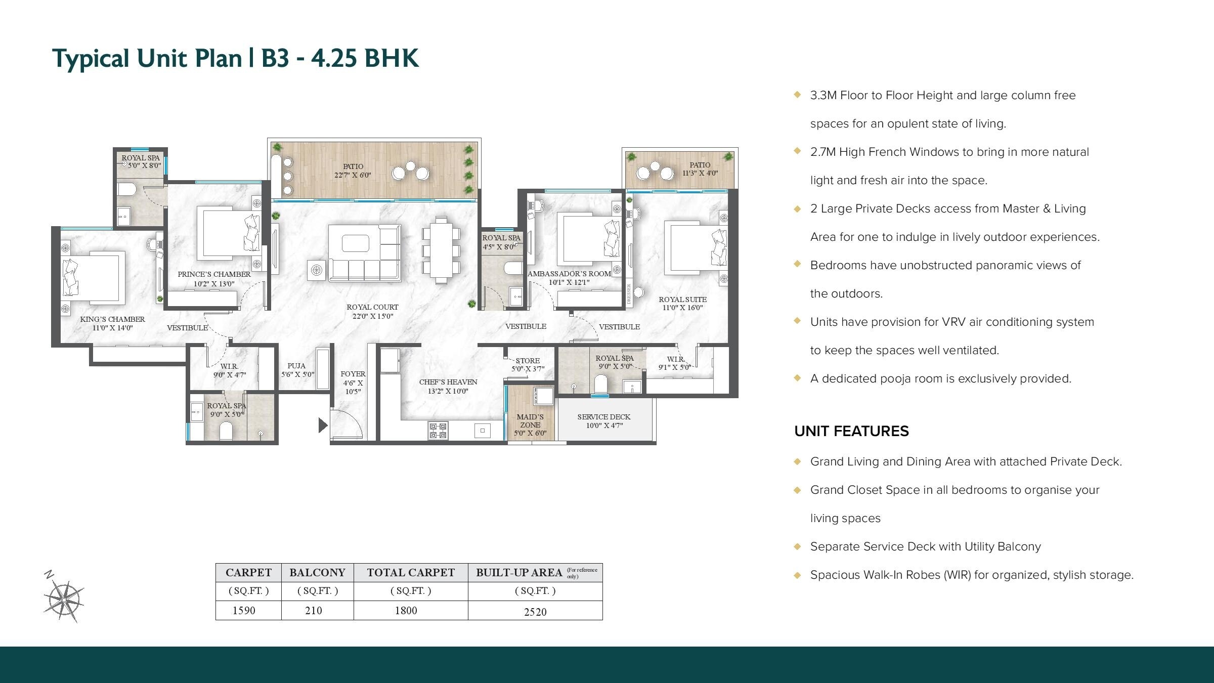 Floor plan of 4 BHK 1800 Sq. Ft. Apartment in Excellaa Polaris, Pune