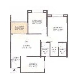 Floor plan of 2 BHK 756 Sq. Ft. Apartment in Excellaa Tremont, Pune
