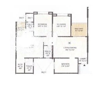 Floor plan of 3 BHK 1052 Sq. Ft. Apartment in Excellaa Tremont, Pune