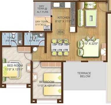 Floor plan of 2 BHK 1219 Sq. Ft. Apartment in Expat Genesis, Pune