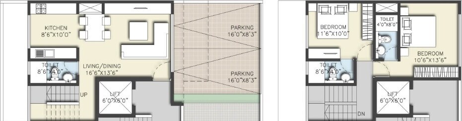 Floor plan of 2 BHK 1200 Sq. Ft. Villa in Expat Sereno Lake Homes, Pune