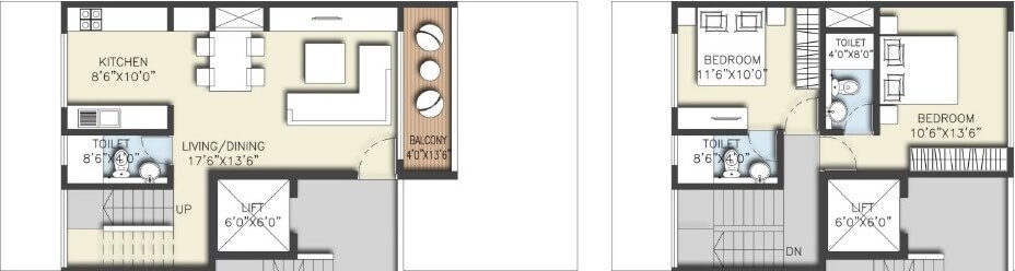 Floor plan of 2 BHK 1340 Sq. Ft. Villa in Expat Sereno Lake Homes, Pune