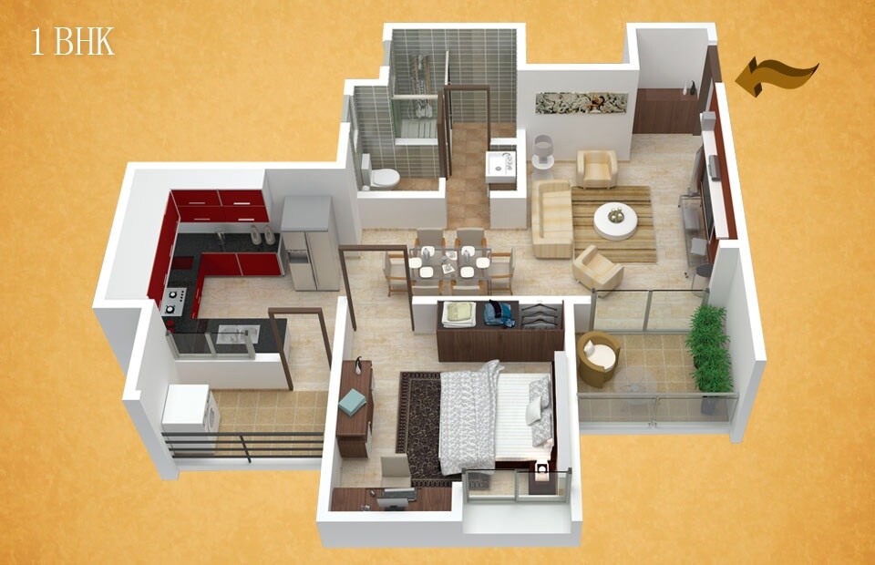 Floor plan of 1 BHK 464 Sq. Ft. Apartment in F5 Epic, Pune