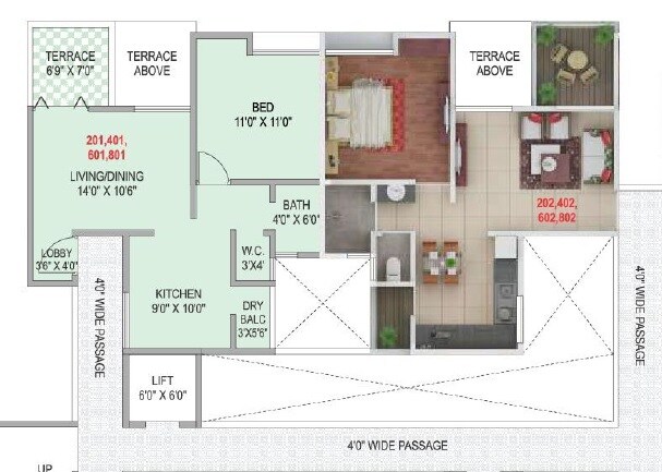 Floor plan of 1 BHK 464 Sq. Ft. Apartment in F5 Realtors Green County, Pune