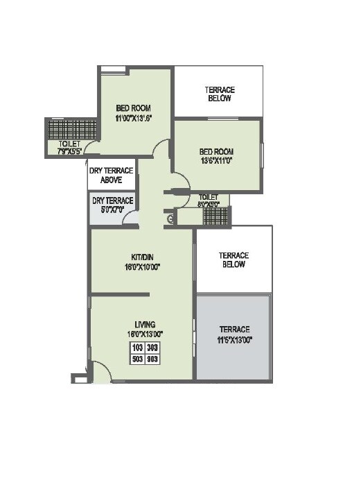 Floor plan of 2 BHK 811 Sq. Ft. Apartment in Favolosa, Pune