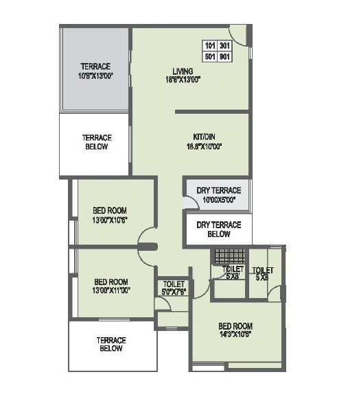 Floor plan of 3 BHK 1026 Sq. Ft. Apartment in Favolosa, Pune