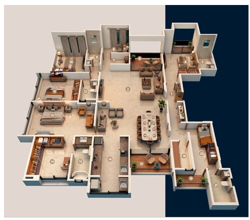 Floor plan of 4 BHK 2255 Sq. Ft. Apartment in Five Oaks, Pune