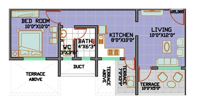 Floor plan of 1 BHK 498 Sq. Ft. Apartment in Floret Siddhi Avenue, Pune