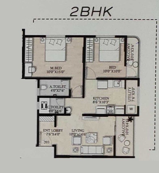 2 BHK 535 Sq. Ft. Apartment