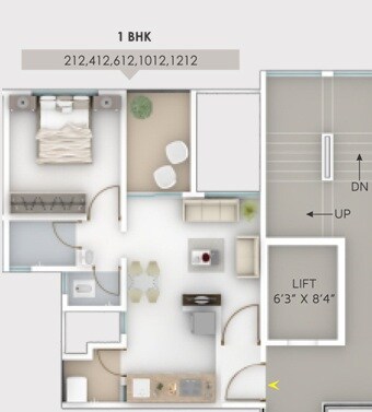 Floor plan of 1 BHK 359 Sq. Ft. Apartment in Fortune Empress, Pune