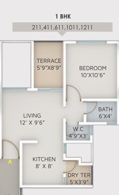 Floor plan of 1 BHK 463 Sq. Ft. Apartment in Fortune Empress, Pune