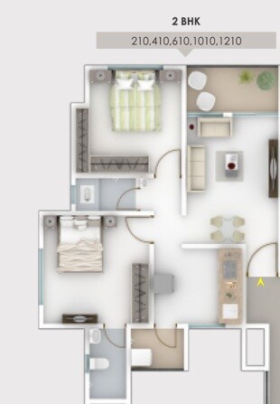Floor plan of 2 BHK 639 Sq. Ft. Apartment in Fortune Empress, Pune