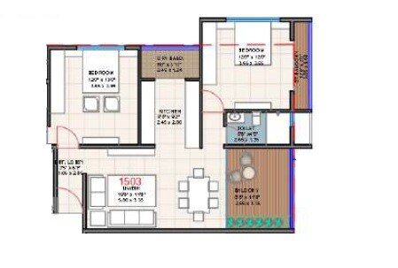 Floor plan of 2 BHK 759 Sq. Ft. Apartment in Fortune Himgauri CHS, Pune