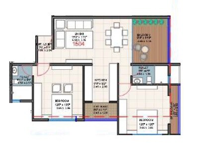 Floor plan of 2 BHK 910 Sq. Ft. Apartment in Fortune Himgauri CHS, Pune