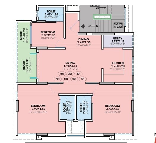 Floor plan of 3 BHK 1262 Sq. Ft. Apartment in Fortune Madhvachhaya, Pune