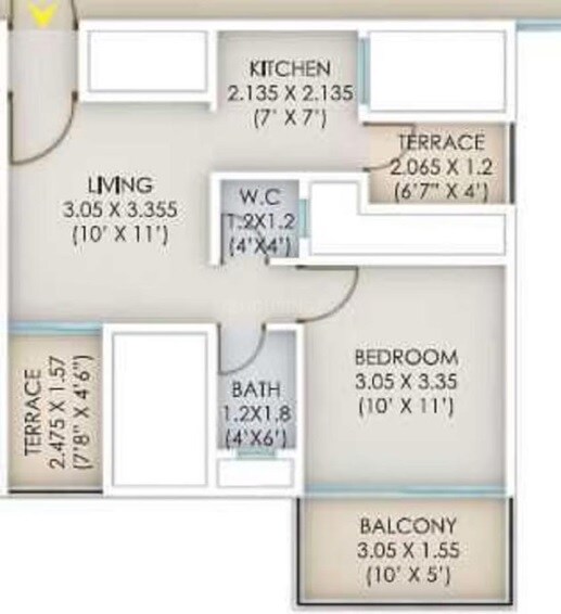 Floor plan of 1 BHK 326 Sq. Ft. Apartment in Fortune Perfect, Pune
