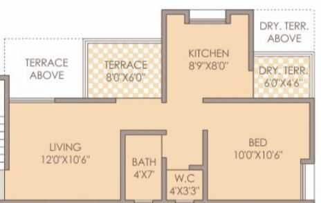 Floor plan of 1 BHK 600 Sq. Ft. Apartment in Fortune Shubhan, Pune