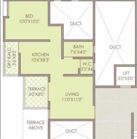 Floor plan of 1 BHK 625 Sq. Ft. Apartment in Fortune Shubhan, Pune
