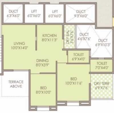 Floor plan of 2 BHK 770 Sq. Ft. Apartment in Fortune Shubhan, Pune