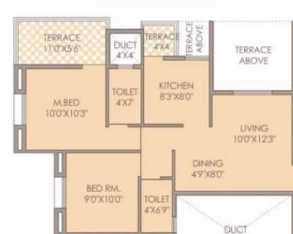 Floor plan of 2 BHK 850 Sq. Ft. Apartment in Fortune Shubhan, Pune