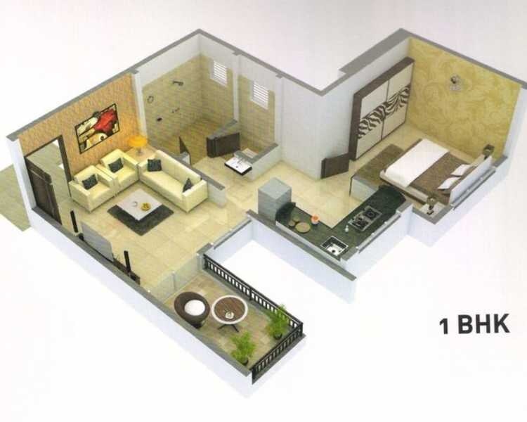 Floor plan of 1 BHK 430 Sq. Ft. Apartment in Fortune Siddhipriya, Pune