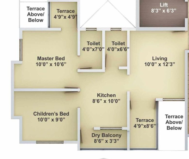 Floor plan of 2 BHK 576 Sq. Ft. Apartment in Fortune Siddhipriya, Pune