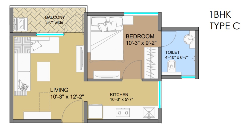 1 BHK 365 Sq. Ft. Apartment in Fortune Uttam Townscapes Lifehub