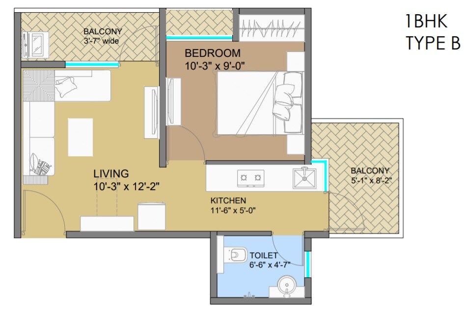 1 BHK 430 Sq. Ft. Apartment