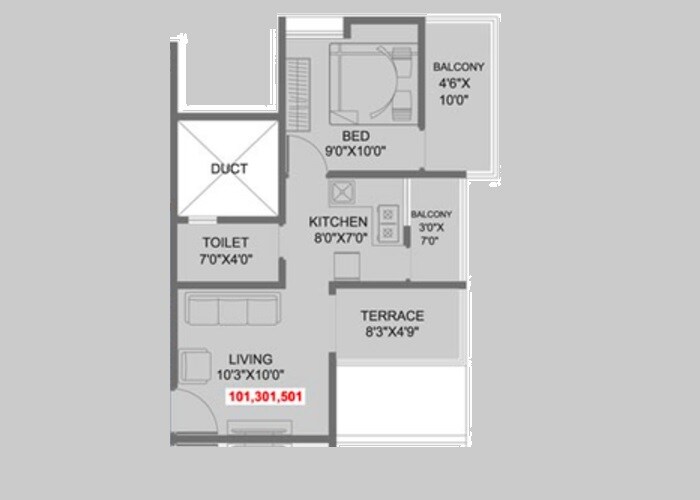 Floor plan of 1 BHK 330 Sq. Ft. Apartment in Fortune Vedant, Pune