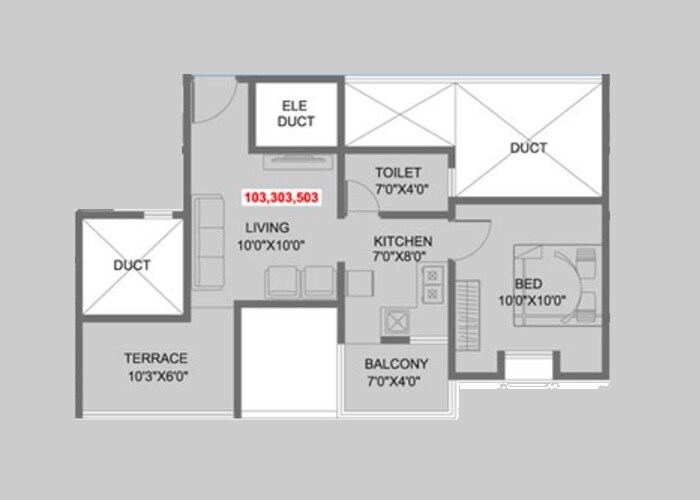 Floor plan of 1 BHK 409 Sq. Ft. Apartment in Fortune Vedant, Pune