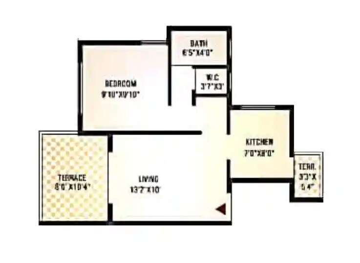 Floor plan of 1 BHK 454 Sq. Ft. Apartment in Fortune Vedas, Pune