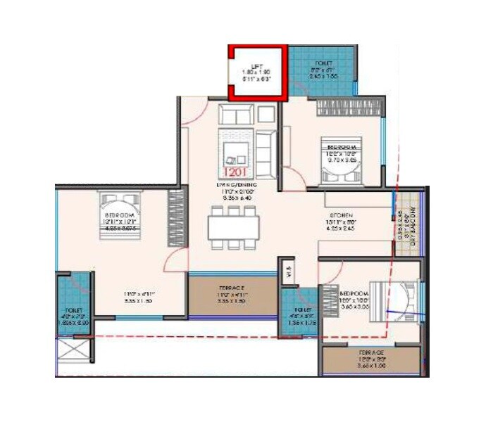 Floor plan of 2 BHK 774 Sq. Ft. Apartment in Fortune Vishwambhar CHS, Pune