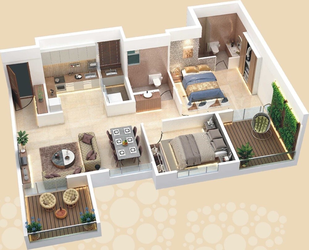 Floor plan of 2 BHK Apartment - 817 sq. ft. in Futuristic The Miracle, Pune