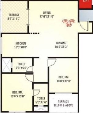 2 BHK 975 Sq. Ft. Apartment