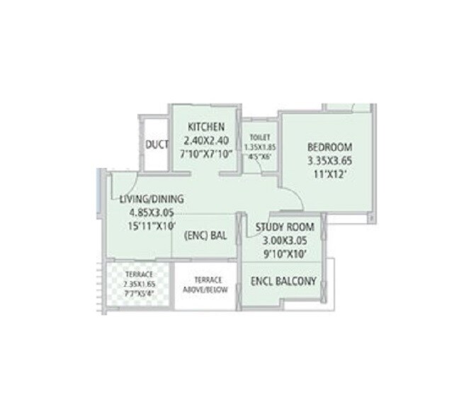 Floor plan of 1 BHK 303 Sq. Ft. Apartment in G K Silver Land Residency, Pune