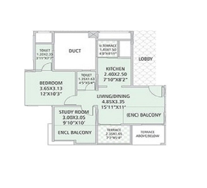 Floor plan of 1 BHK 350 Sq. Ft. Apartment in G K Silver Land Residency, Pune
