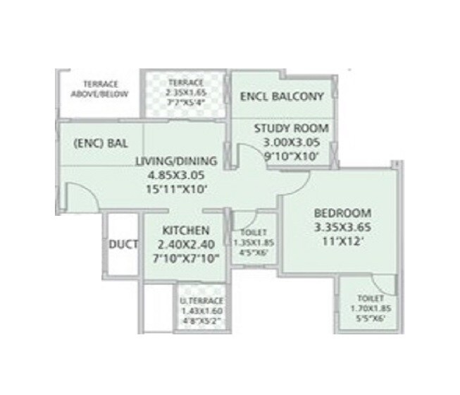 Floor plan of 1 BHK 361 Sq. Ft. Apartment in G K Silver Land Residency, Pune