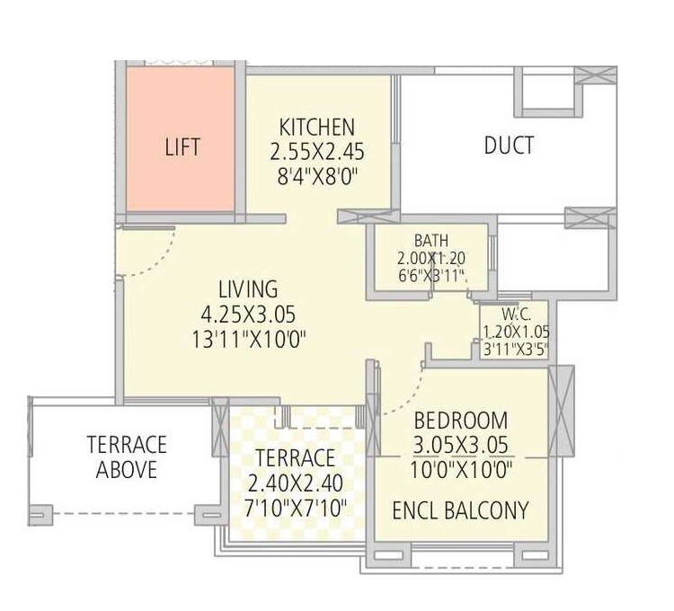 Floor plan of 1 BHK 440 Sq. Ft. Apartment in G K Silver Land Residency, Pune