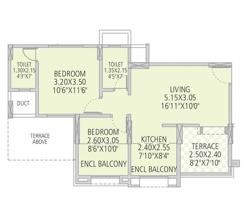 Floor plan of 2 BHK 553 Sq. Ft. Apartment in G K Silver Land Residency, Pune