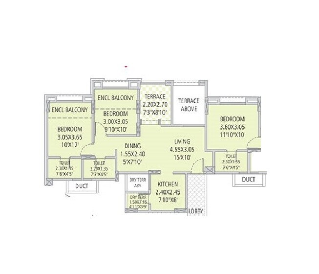 Floor plan of 3 BHK 625 Sq. Ft. Apartment in G K Silver Land Residency, Pune