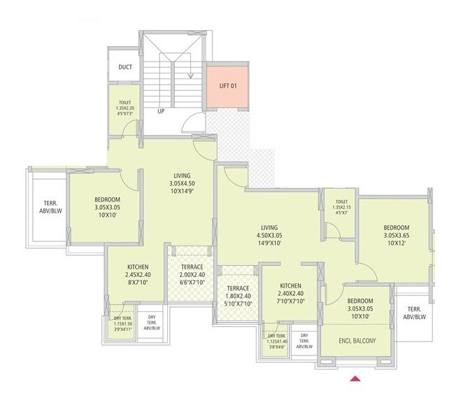 Floor plan of 3 BHK 653 Sq. Ft. Apartment in G K Silver Land Residency, Pune