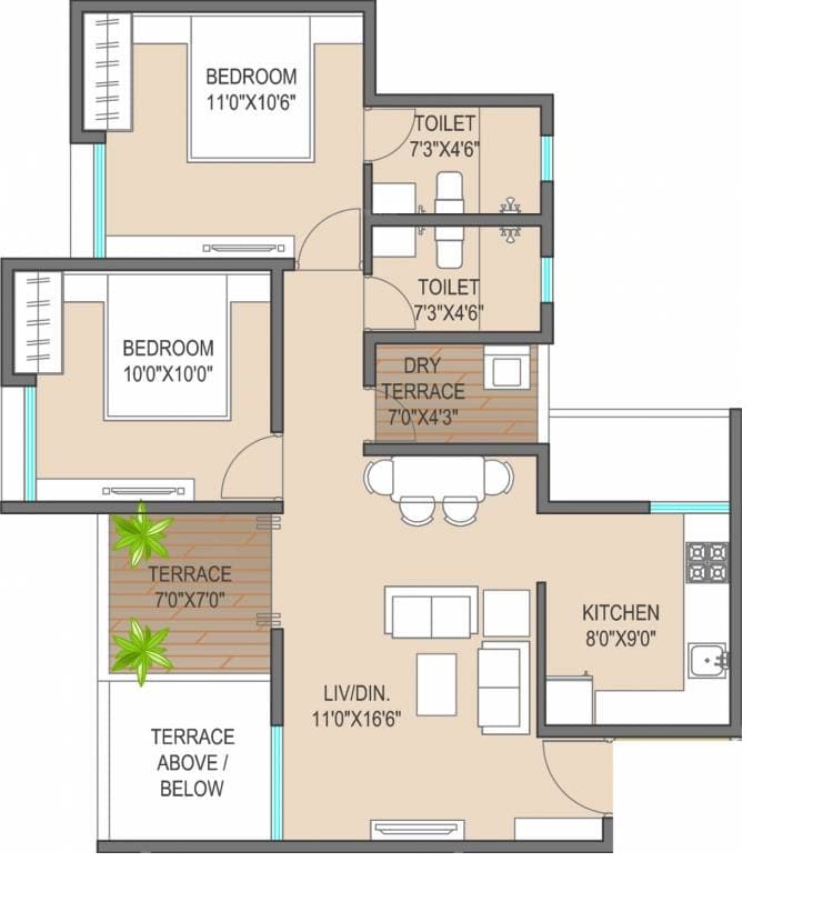 Other, gada-anutham 2 Bedroom 810 Sq.Ft. Apartment In Hadapsar Pune 9457604