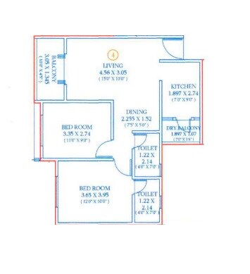 Floor plan of 1 BHK 565 Sq. Ft. Apartment in Gada Elina, Pune